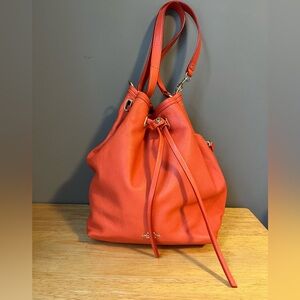 Coach Orange Coral Leather Turnlock Tie bucket bag